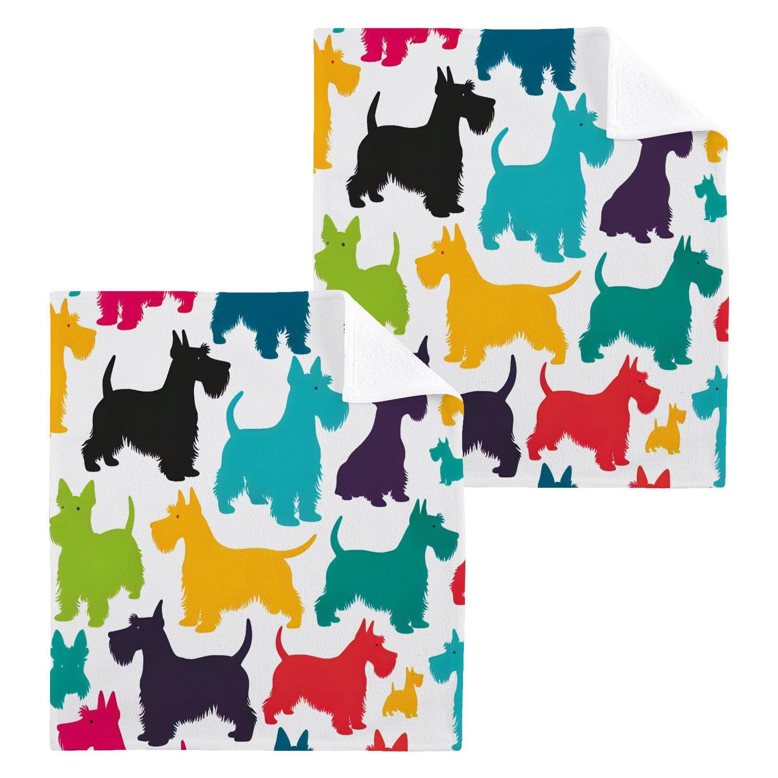 YANENDIE Color Dogs Cartoon Washcloths Towels, Highly Absorbent and Soft Cotton Face Cloths, 2 Pack Quick Dry Wash Cloths - 12 X 12 Inches