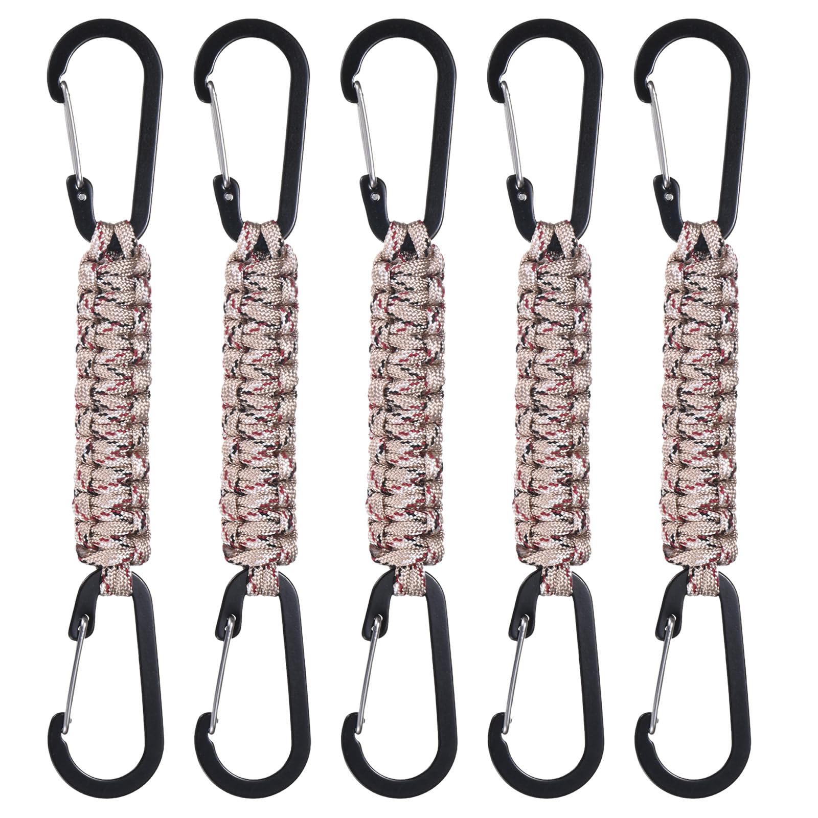 M METERXITY 5-Pack Braided Paracord Keychain with Clips, 7.9 Inch Paracord Lanyard Clips Durable Hanger Hook for Backpacks Water Bottle for Camping/Hiking/Fishing/Traveling [Desert Camouflage]