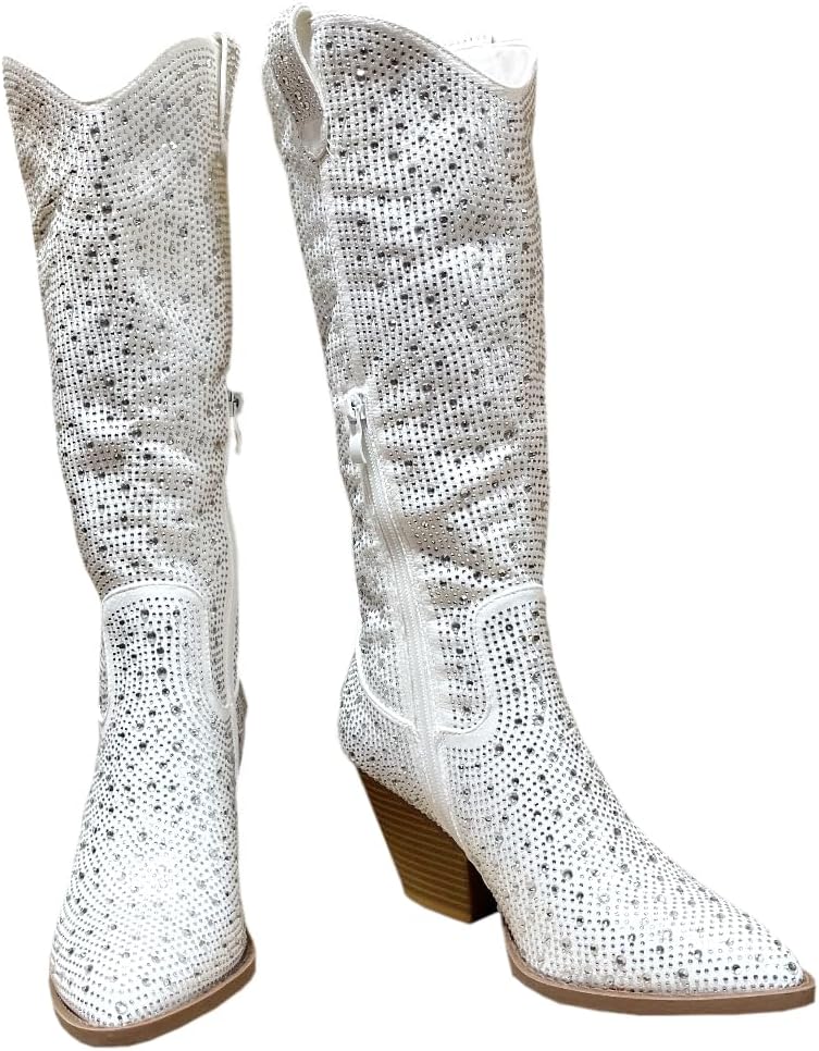 ABSOLEX Women Western Cowgirl Cowboy Pointed Toe Rhinestone Knee High Boots - 第 25/64 張圖片