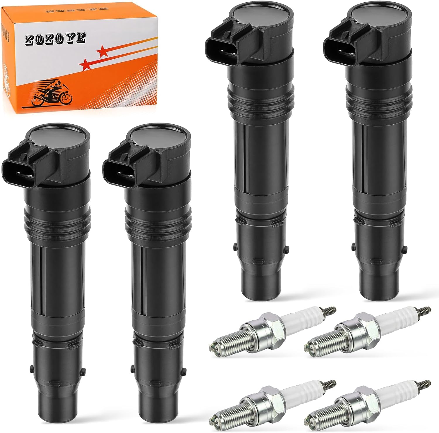 4Pcs Ignition Coils & Iridium Spark Plugs For Kawasaki Ninja ZX-14/R ZX14 ZX-10R ZX1400 ZX1000 Concours 14 ZG1400 2008-2024 21171-0005 21171-0029