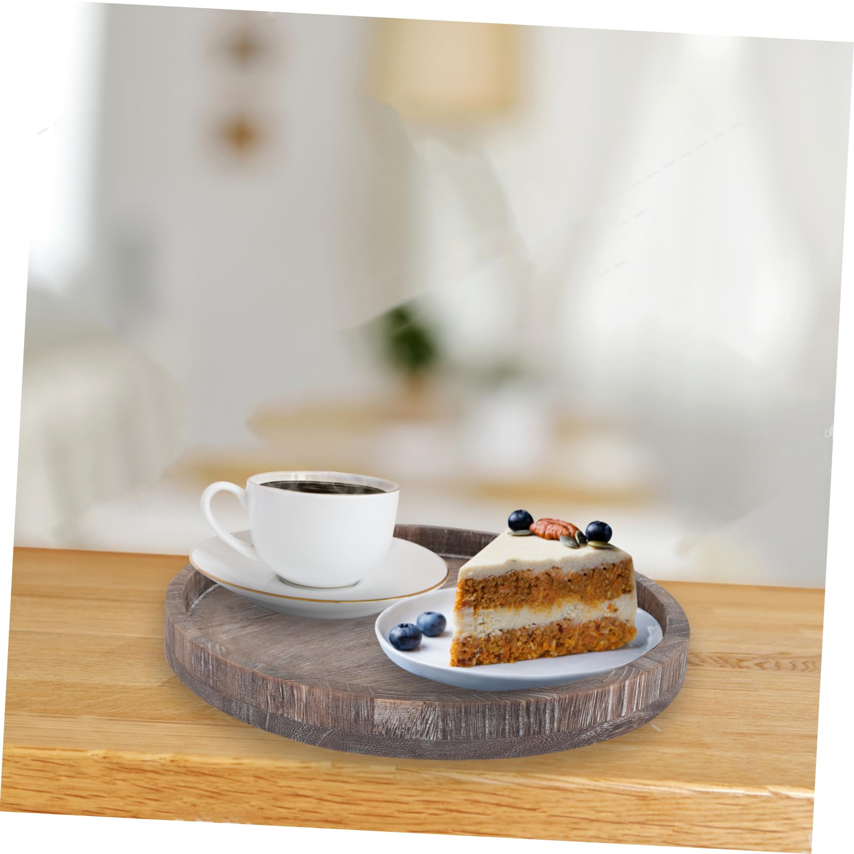 Bandeja Decorativa de Madera Redonda, 2 Piezas, para Servir