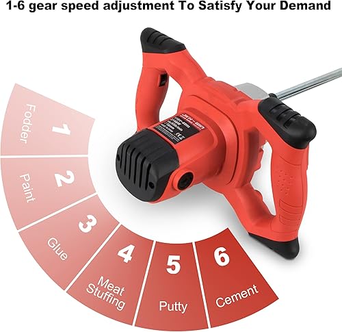 Miniatura 4 de Mezclador de cemento eléctrico portátil de 2100 W con barra de ajuste de 6 velocidades utilizado para mezclar lechada de cemento, mortero,