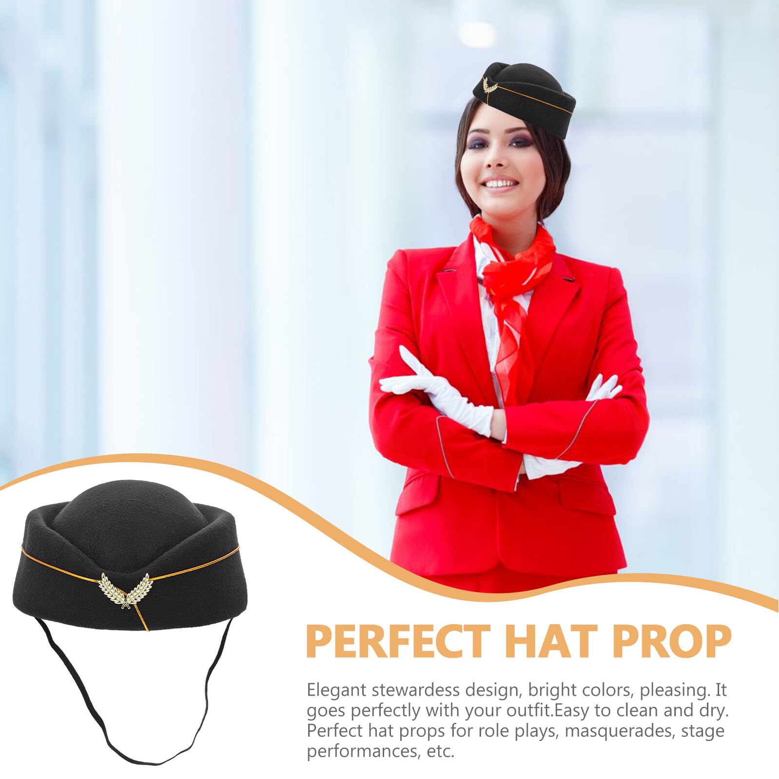 Kapelusz Stewardessy Ozdobny Kapelusz Cosplay Uniformowy Do Przebrania Idealny Imprezy Tematyczne i Halloween Czarne Akcesorium Stewardess