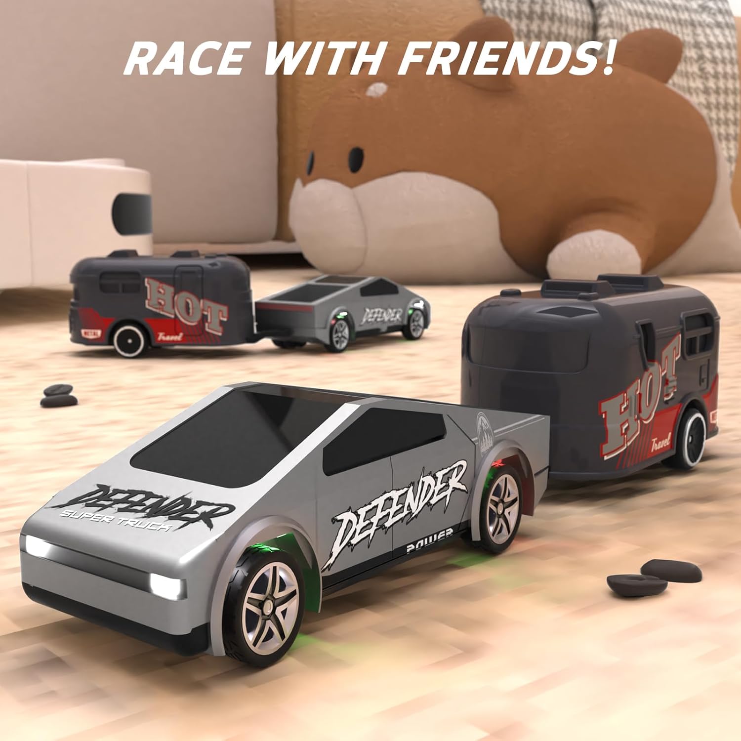 1:64 Mini RC Car Toys - Christmas Small RC Truck 2.4 GHZ Remote Control Cars with Trailer Kit, 3 Speed ​​Adjustable Electric Vehicles Car Toy,Birthday Gift for Boys Age 5+ Years Old