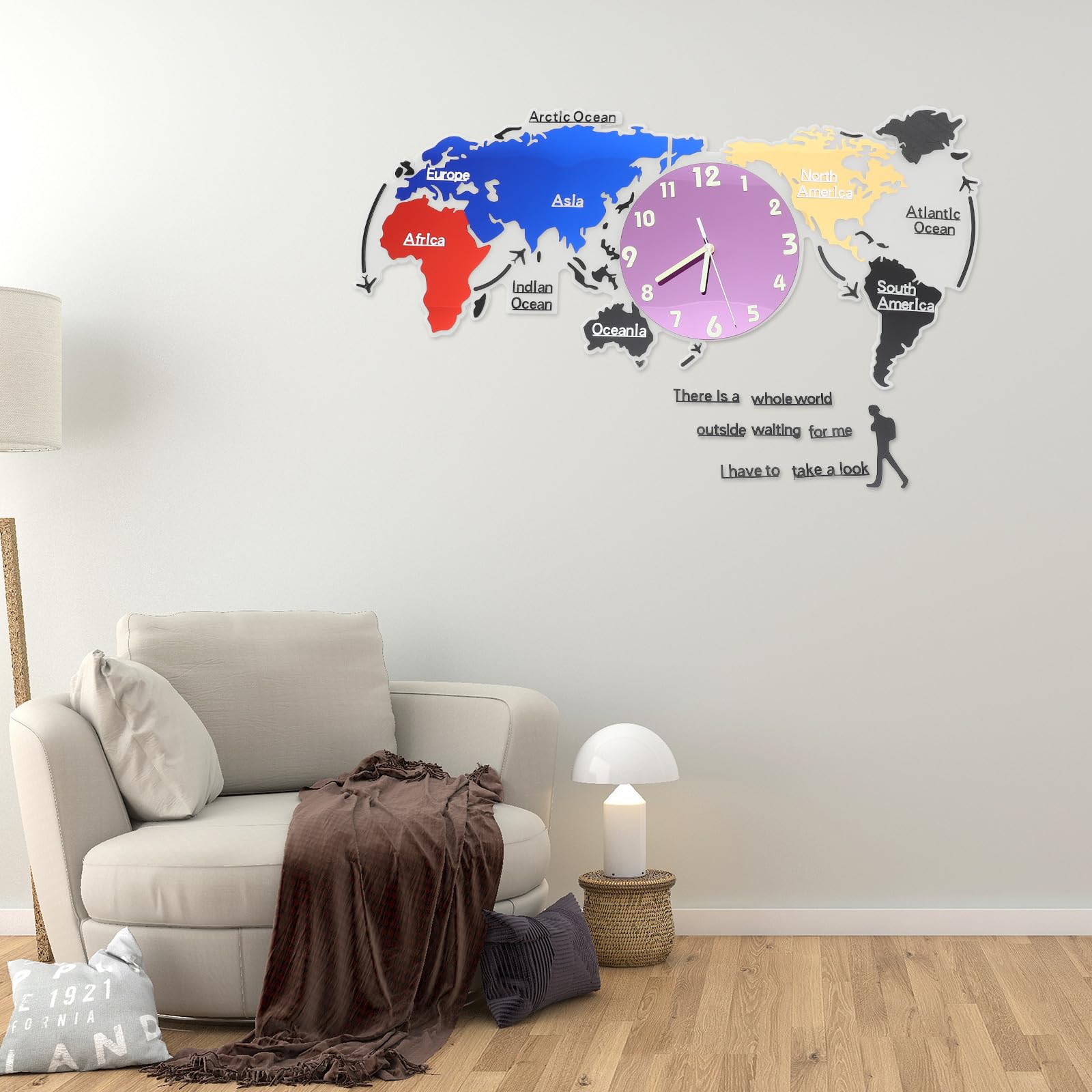 Reloj de Pared Mapa del Mundo de Acrílico para Sala