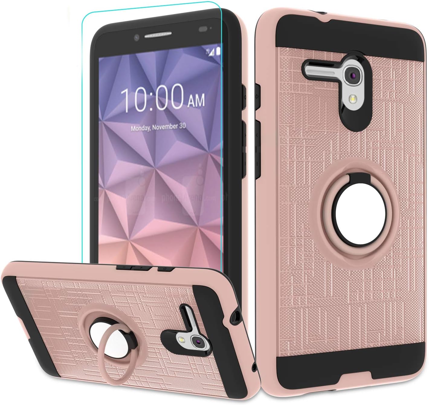 Alcatel OneTouch Fierce XL Case with HD Screen Protector,Atump 360 Degree Rotating Ring Holder Kickstand Bracket Cover Phone Case for Alcatel Pop 3 5.5"/ Flint/Pixi Glory 4G LTE 5054 Rose Gold