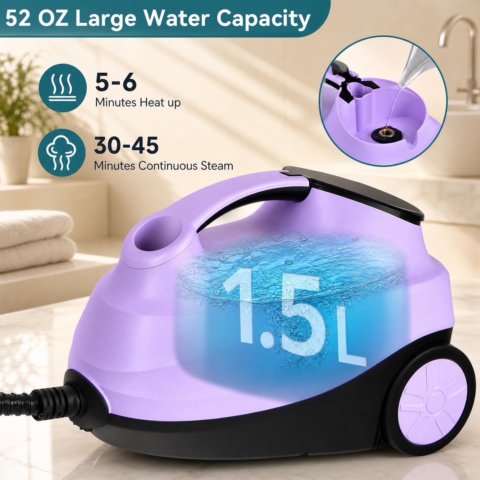 GIANTEX Pulitore a Vapore 2000W, 1,5L Serbatoio, 4 Bar, Viola
