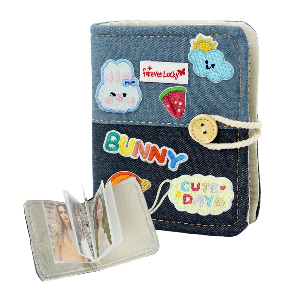HASTHIP® DIY Pocket Photo Album Holds Up 40-Photoes Fashion Patchwork Photo Album with Cartoon Embroidery Decals Cartoon Instant Square Films Pocket Album Kpop Star Photocards Binder Album-image-3
