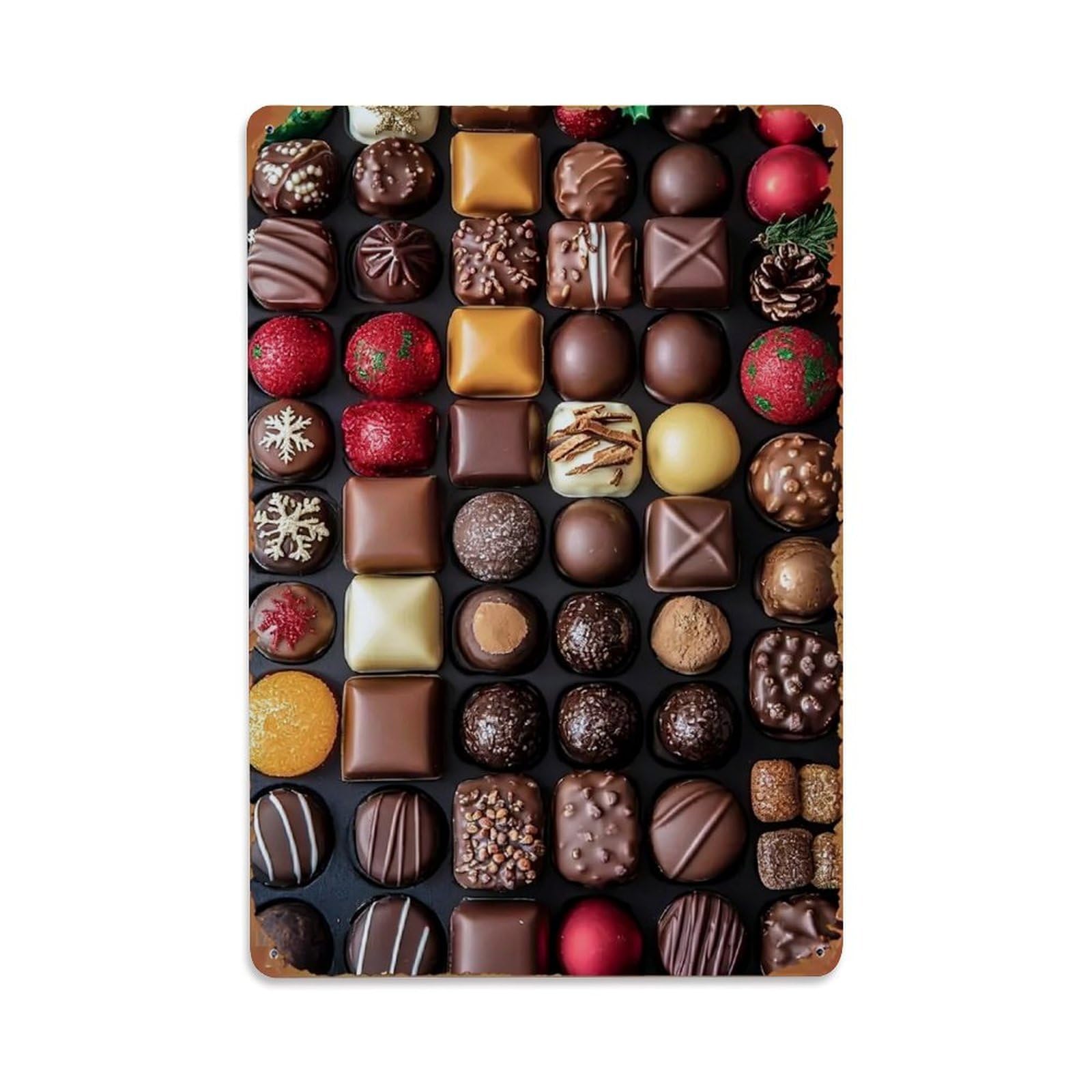 Chocolate Assorted Shapes Colors Patterns Retro Metal Tin Sign, Vintage Decor Art Poster for Bar, Home, Man Cave, Kitchen, Laundry Room Gift 8x12Inch