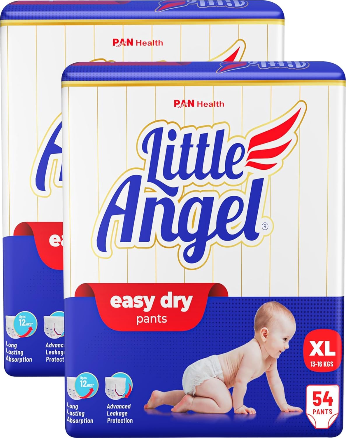 Little Angel Easy Dry Pull-up Diaper Pants with 12 hrs Absorption Extra Large (XL) Size, Pack of 2,13-16 Kgs - XL (108 Pieces)