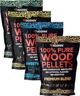 Kona All-Purpose Wood Pellets Variety Pack, Intended for Ninja Woodfire Outdoor Grill, Hickory, Oak, Premium Blend & Sweetwood Blend, 4, 2 lb Resealable Bags