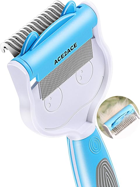 ACE2ACE Undercoat Rake Brush for Dogs Cats | 2in1 Cat Comb for long & short hair | Pet Grooming Brush | Dog Dematting Tool Brush for Poodle, Bichon Frise, Removes Mats & Knots