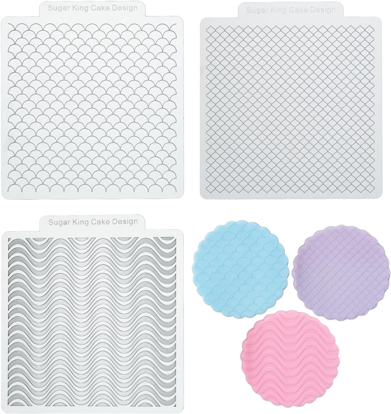 KALAIEN 3 Pack Cookie Embosser Set, Fondant Impression Mats Acrylic Embosser for Fondant Stamps, Texture Sheets for Polymer Clay, Chocolate, Cupcake Topper, Fondant Molds-Style 1