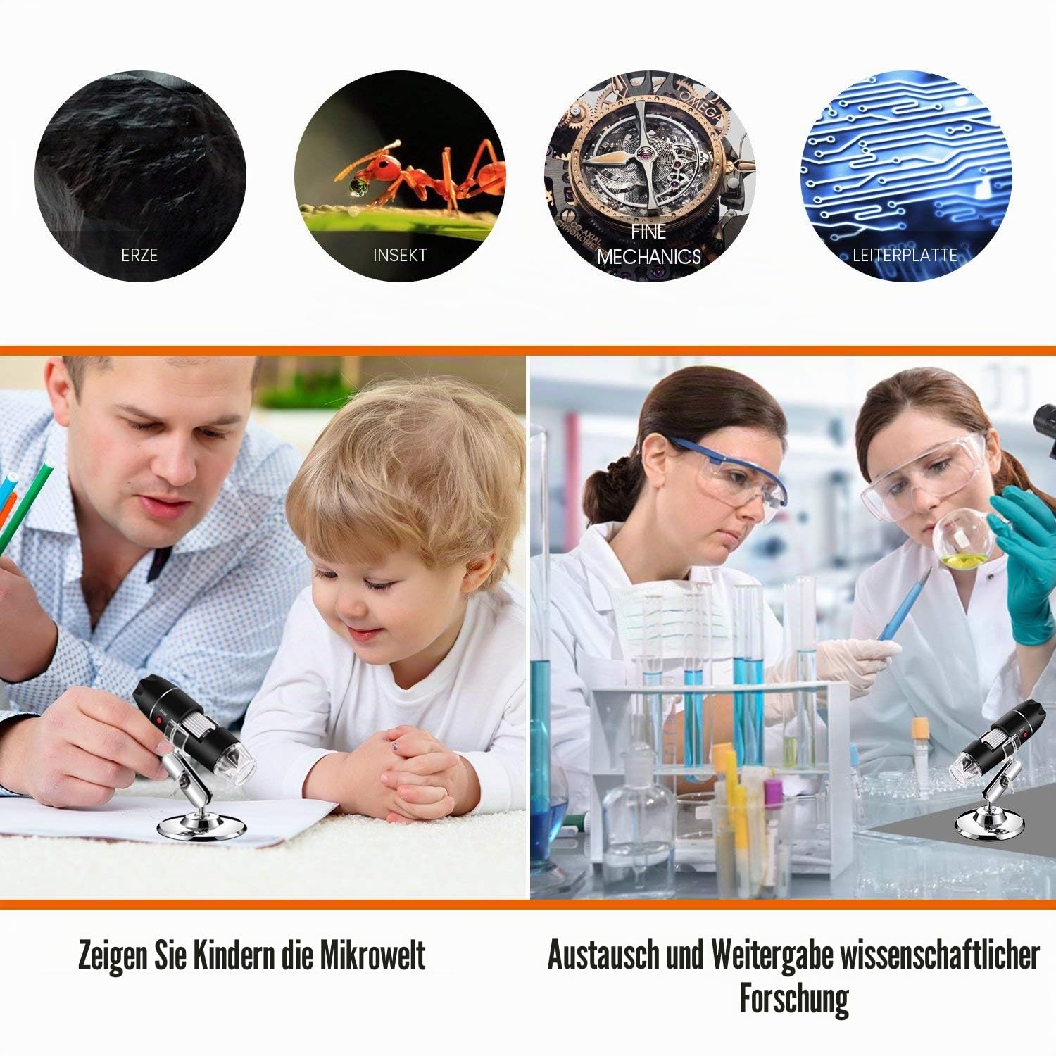 Jiusion 40 – 1000X vergroting endoskop, 8pcs LED USB 2.0 Digitaal MiKrosKop, Mini Kamera met OTG Adapter en Metaal Standfunktion, kompatibel met Mac Windows 7 8 10 Android Linux