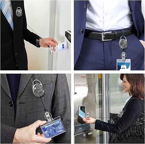 Miniatura 3 de SAVORI Paquete de 2 soportes retráctiles con clip para cinturón, soporte para tarjetas de identificación, llavero con diamantes de imitación,