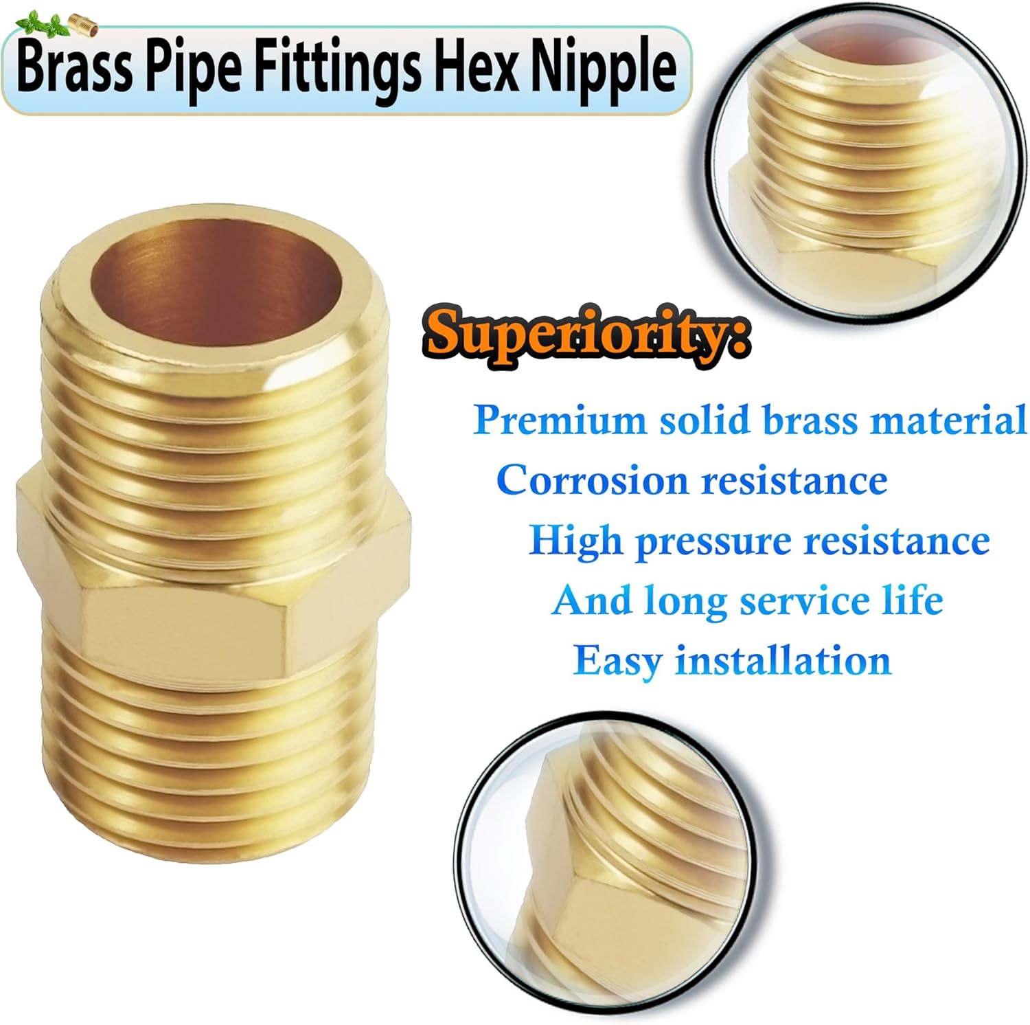YOUHO 2-Pack 3/4 NPT Male Thread Brass Pipe Nipple Adapter Fittings