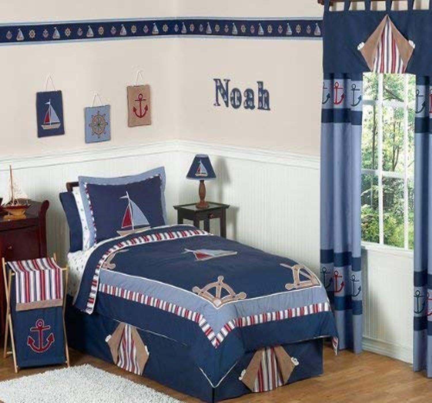 Sweet Jojo Designs 4-Piece Nautical Nights Boys Sailboat Children's Bedding Twin Set