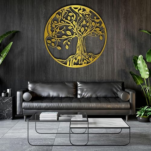 Miniatura 6 de Arte de pared de árbol de la vida, arte de pared de metal árbol de la vida, silueta de árbol de metal redondo negro montado en la pared, decoración