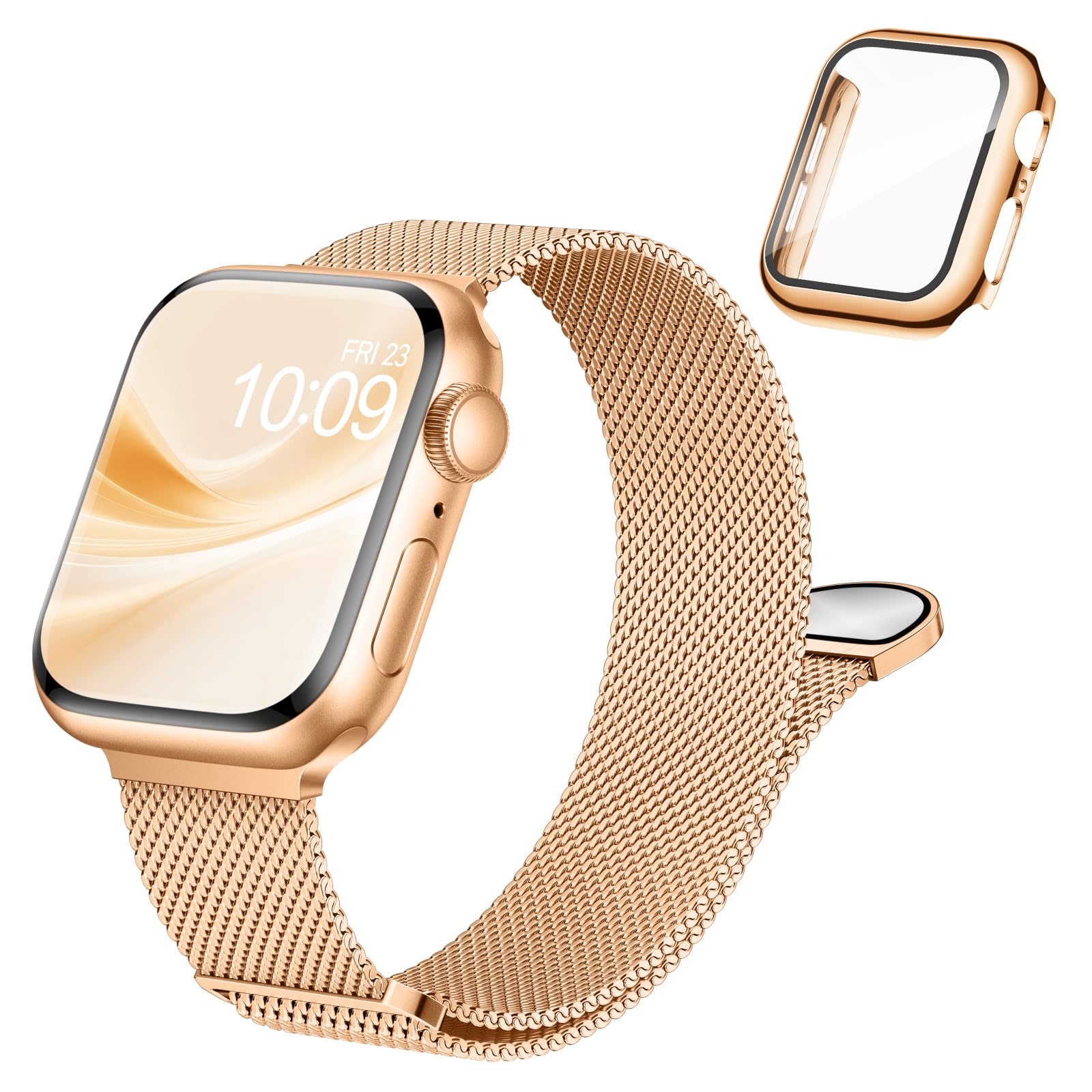 Stainless Steel Magnetic Band and Case Compatible with Apple Watch Bands Women Men 40mm 44mm 41mm 45mm 42mm 46mm, Mesh Loop Metal Band Screen Protector Cover for iWatch Series 11/SE3/10/9/8/7/6/5/4 — view 10