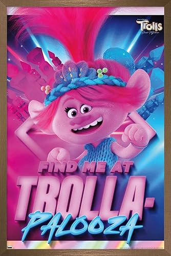 Trends International Trolls Band Together - Póster de pared de amapola, 14.72 x 22.37 pulgadas, versión enmarcada en bronce