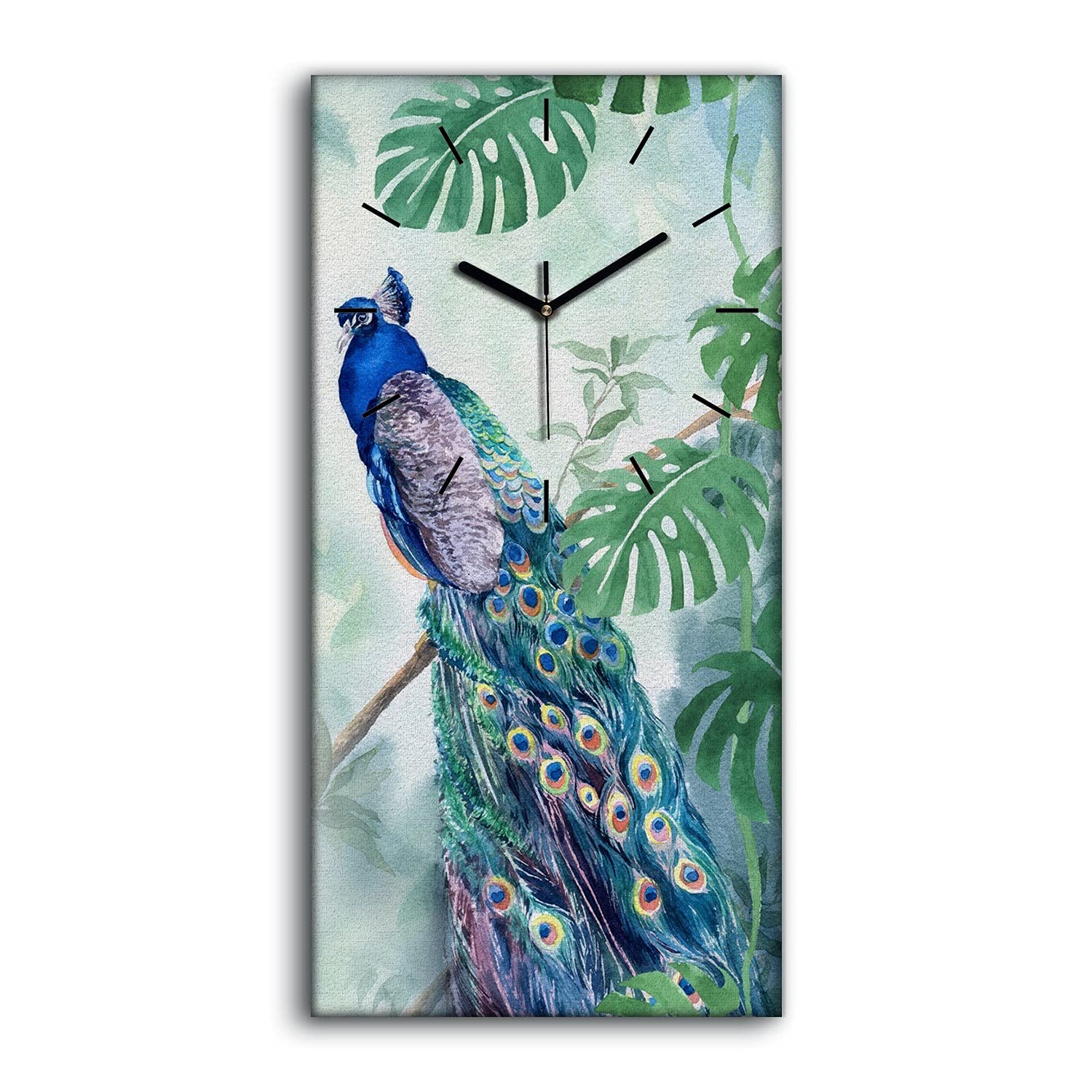 Horloge sur Toile 30x60cm Motif Branche Monstera et Image Art Moderne Cadre Silencieux