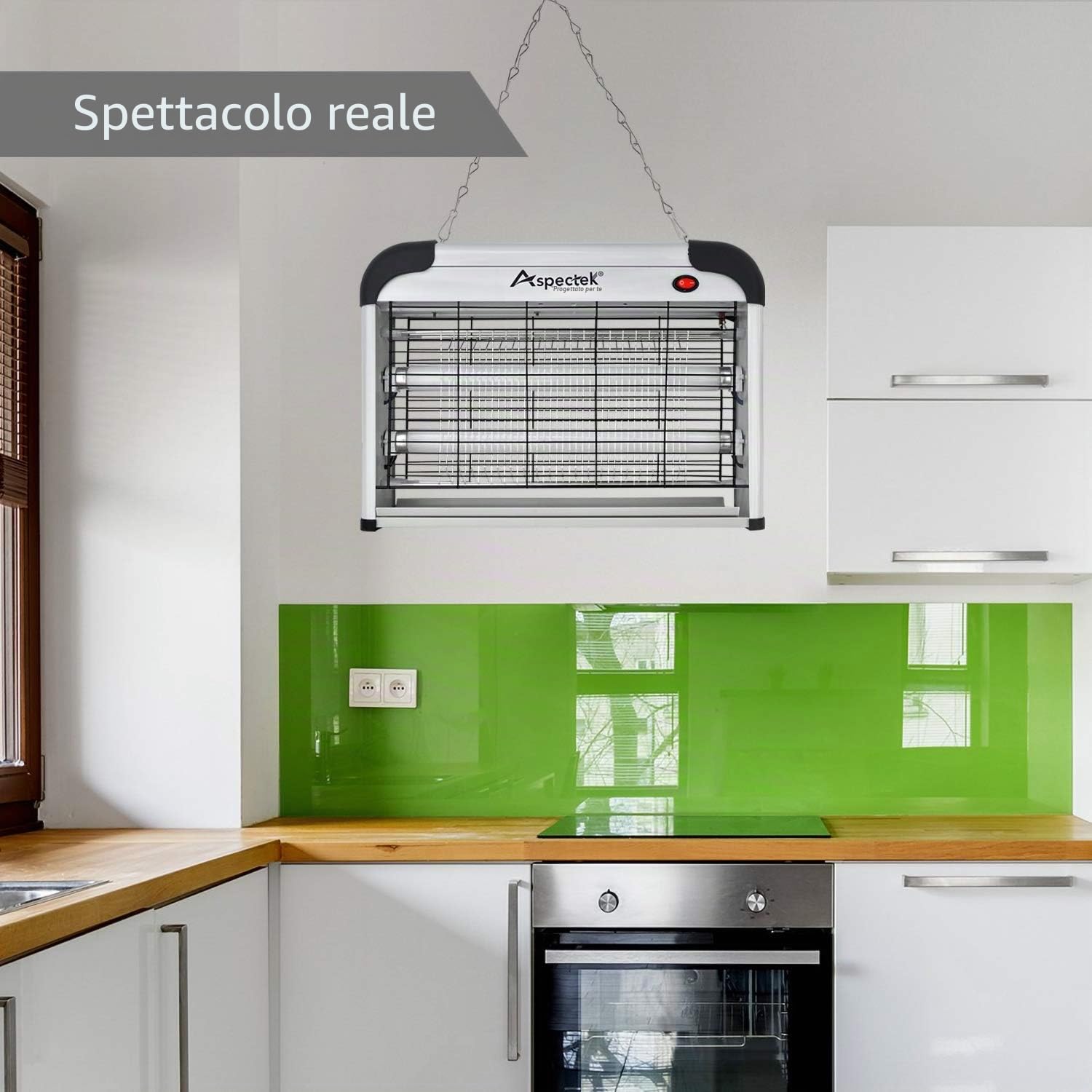 Aspectek Zanzariera Elettrica 20W Senza Lampadine, Lampada UV Anti Zanzare Per Interni Ed Esterni Coperti, Trappola Per Mosche, Tarme, Moscerini, Casa, Garage, Patio, Catena, Vassoio, Griglia