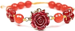 Malaysian Jade bracelet, Red Jade, flower bracelet, red bracelet for women, Rose bracelet, Valentine's bracelet, best friend bracelet, Flower charm, dainty bracelet, Crystal bracelet with Gift Box