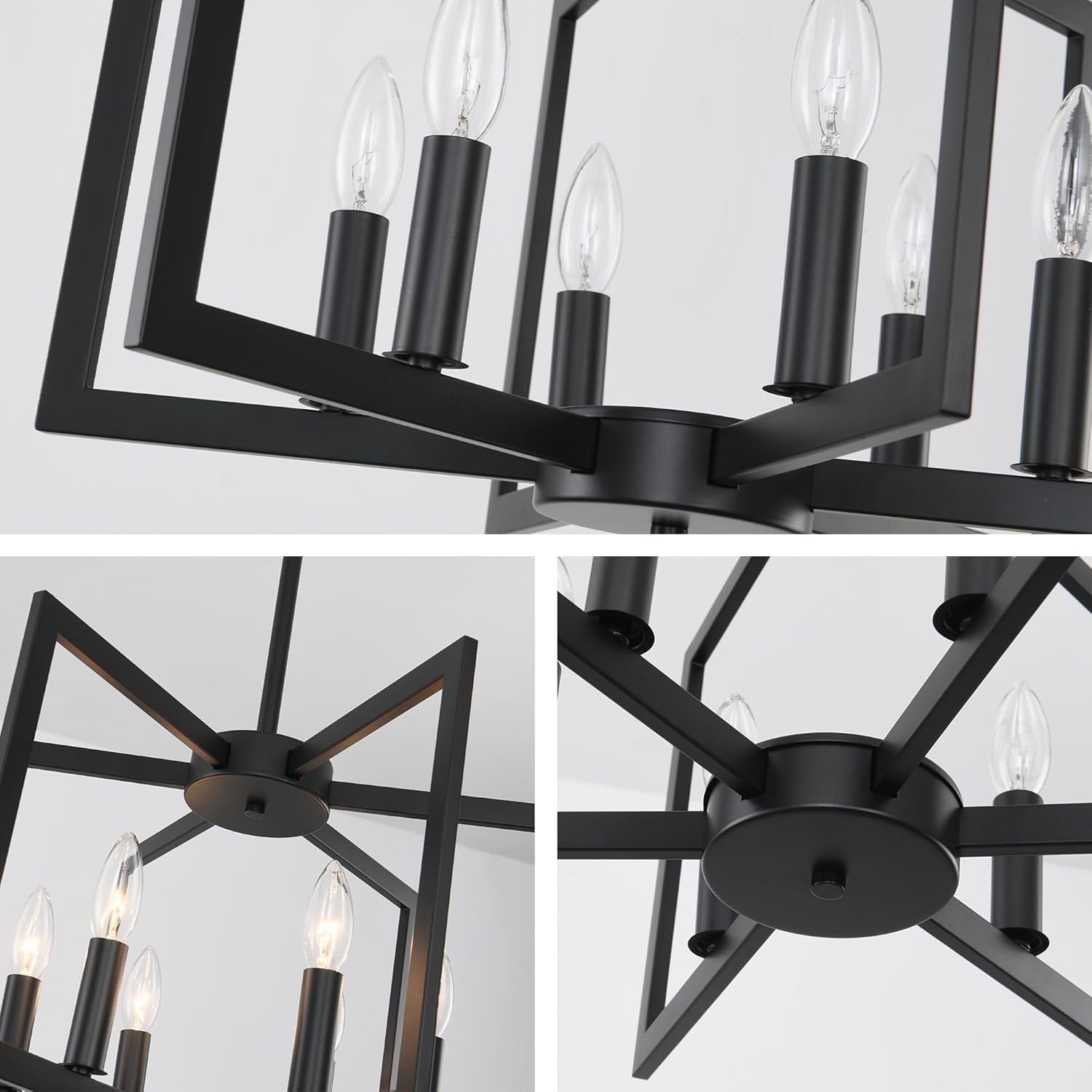 6-Light Black Chandelier, Farmhouse Rustic Dining Room Light Fixture Over Table, Modern Geometric Industrial Metal Hang Lighting Fixtures, for Foyer Entryway Kitchen Island Hallway Bedroom Living Room