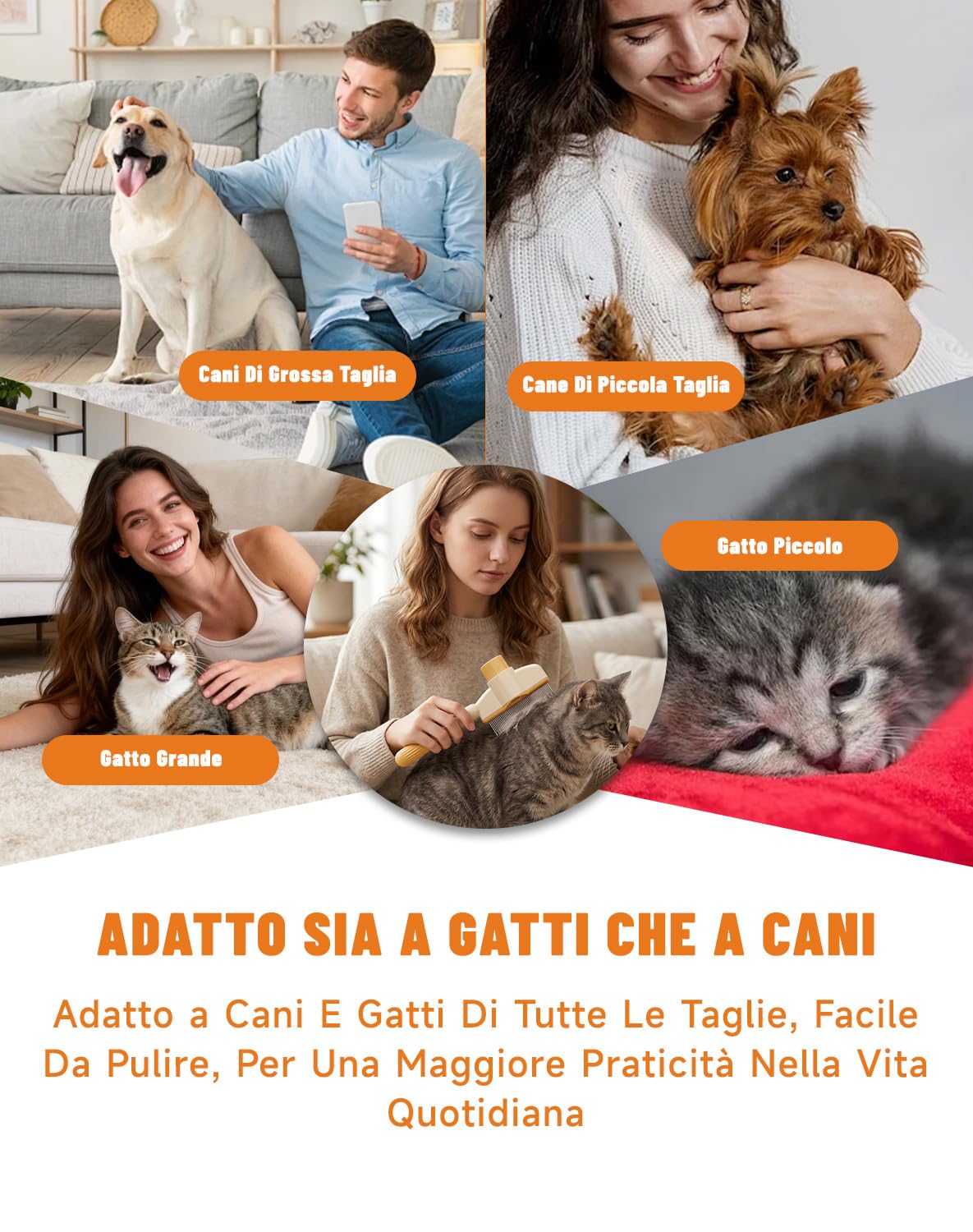 Zivaro Spazzola per Gatti, Spazzola Antipeli per Gatti Zivaro, Effetto Massaggiante, Rimuove I Peli Morti E in Eccesso, Pulizia Con Un Solo Pulsante per Gatti Capelli Lunghi/Corti (Arancia)