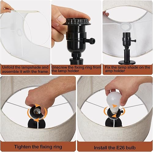 Miniatura 8 de Lámpara de mesa para dormitorio, juego de 2 con puertos USB C+A, modernas lámparas de noche con base de jaula en espiral, pantalla de tela, lámpara