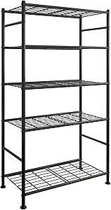 Storage Shelves - 5 Tier Shelf Organizer, Heavy Duty Garage Shelving Unit with Leveling Feet, Stable Metal Shelves Organizer for Pantry, Kitchen and Closet, 33.0" W x 12.6" D x 72.0" H, Black