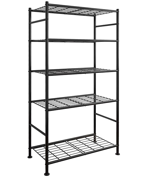 Storage Shelves - 5 Tier Shelf Organizer, Heavy Duty Garage Shelving Unit with Leveling Feet, Stable Metal Shelves Organizer for Pantry, Kitchen and Closet, 33.0" W x 12.6" D x 72.0" H, Black