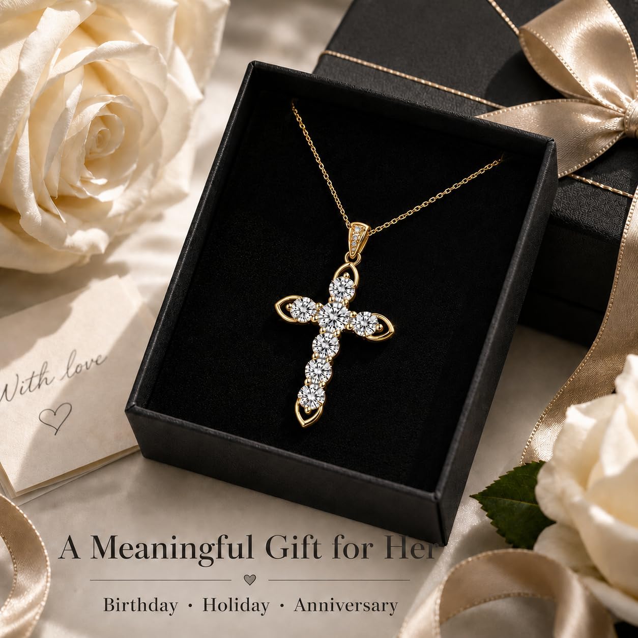 Cross Necklace 18k Gold Plated Christian Faith Jewelry Gift for Women