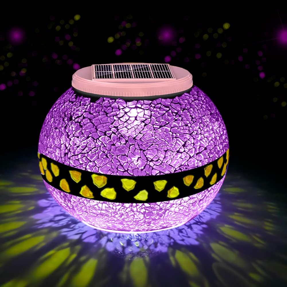 Color Changing Solar Powered Glass Ball Garden Lights, Aukora Solar Lights Outdoor, Led Night Lights Indoor for Room Decor, Solar Table Lights Waterproof for Patio Garden Decor, Ideal Gift(Pink Glass)