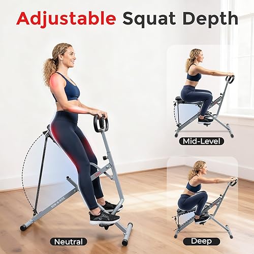 Miniatura 2 de Sunny Health & Fitness Row-N-Ride Squat Machines, Adjustable Resistance and Seating/Handle for Home Glutes Training, SunnyFit App Access Included,