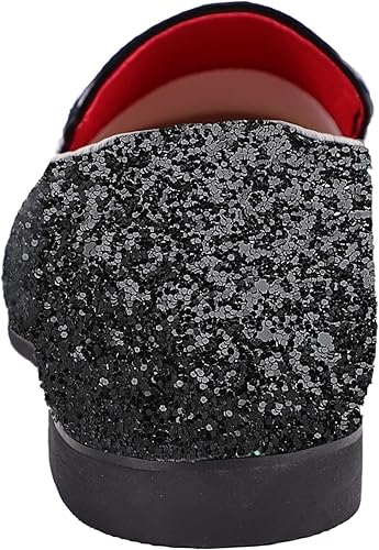 Miniatura 6 de Haza Pairs Pantuflas brillantes para hombre, con lentejuelas metálicas, con textura, esmoquin con purpurina, mocasines de graduación, zapatos de