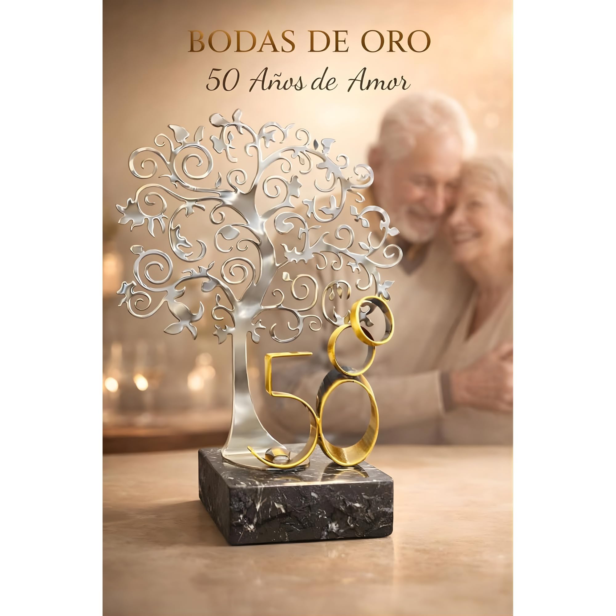 JOYERIA EL FARO | Regalos de boda 50 aniversario | Pack árbol + 8 globos gratis | Grabado personalizado | Presentación en estuche premium | Celebra 50 años de amor juntos