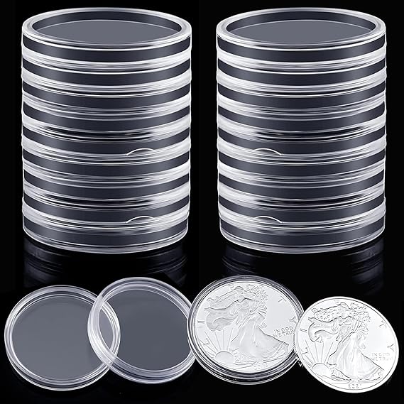 41mm Coin Capsules, 40 Pieces Silver Dollar Coin Holders, Round Plastic