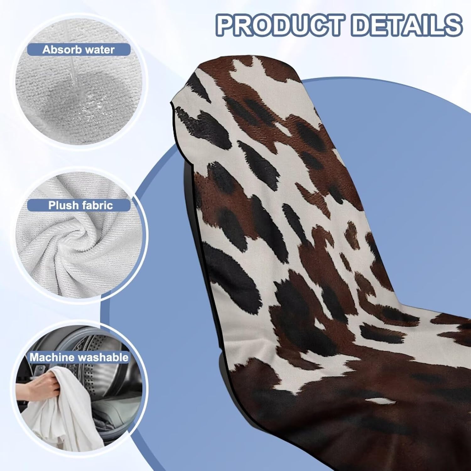 Renewold Brown Cow Print Car Seat Towel Cover After Gym Running Swimming Automotive Seat Covers Cushion Mat Universal Fit SUV Van Sedan Truck Picnic Camping Blanket Pads Bikini Cover Ups