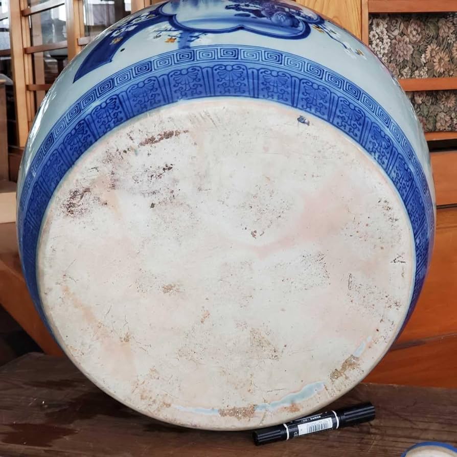 Amazon.co.jp: 直径45cm陶磁器伊万有田焼染付け唐草山水窓絵紋