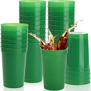 Fasmov 30 Pack 16 oz. Plastic Cups Plastic Tumblers Blank Reusable Drink Tumblers for Parties, Events, Marketing, Weddings, Green