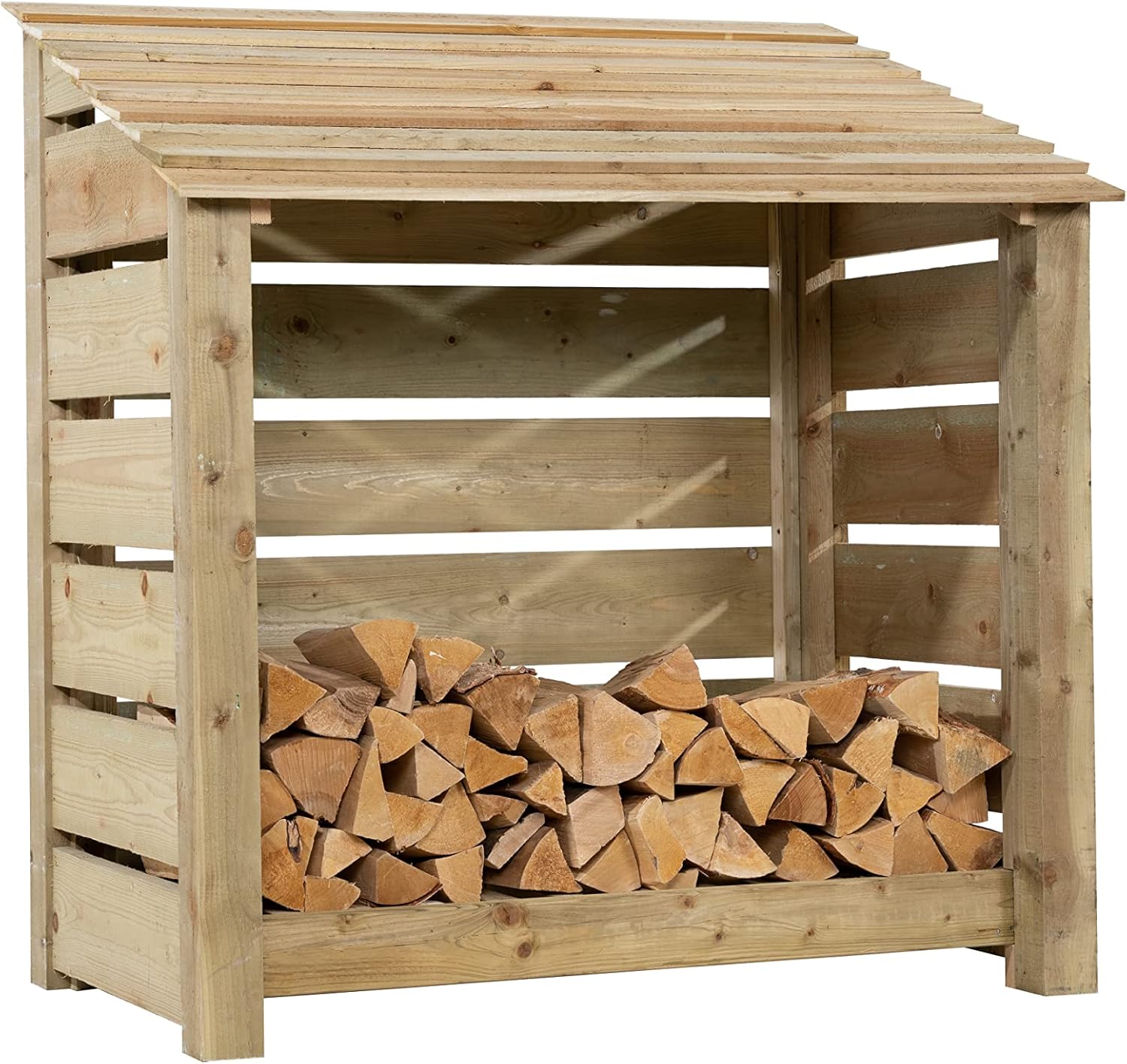 Wooden Log Store 4ft Slatted Firewood Storage With Door - UK