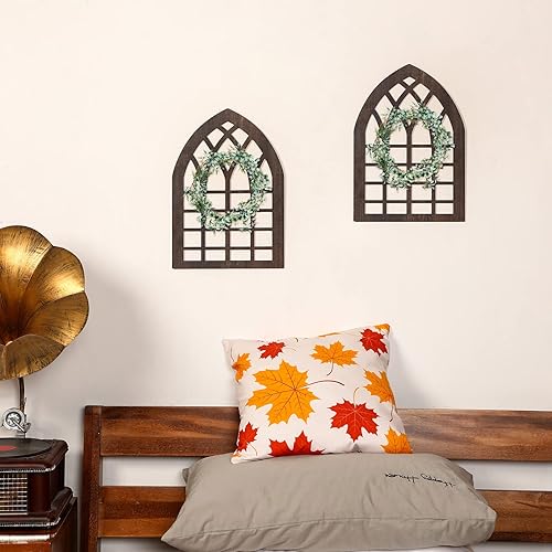 Miniatura 5 de Yulejo 2 marcos rústicos de ventana para decoración de pared, decoración de pared de granja de madera de 15.6 x 11 pulgadas, ventana de catedral