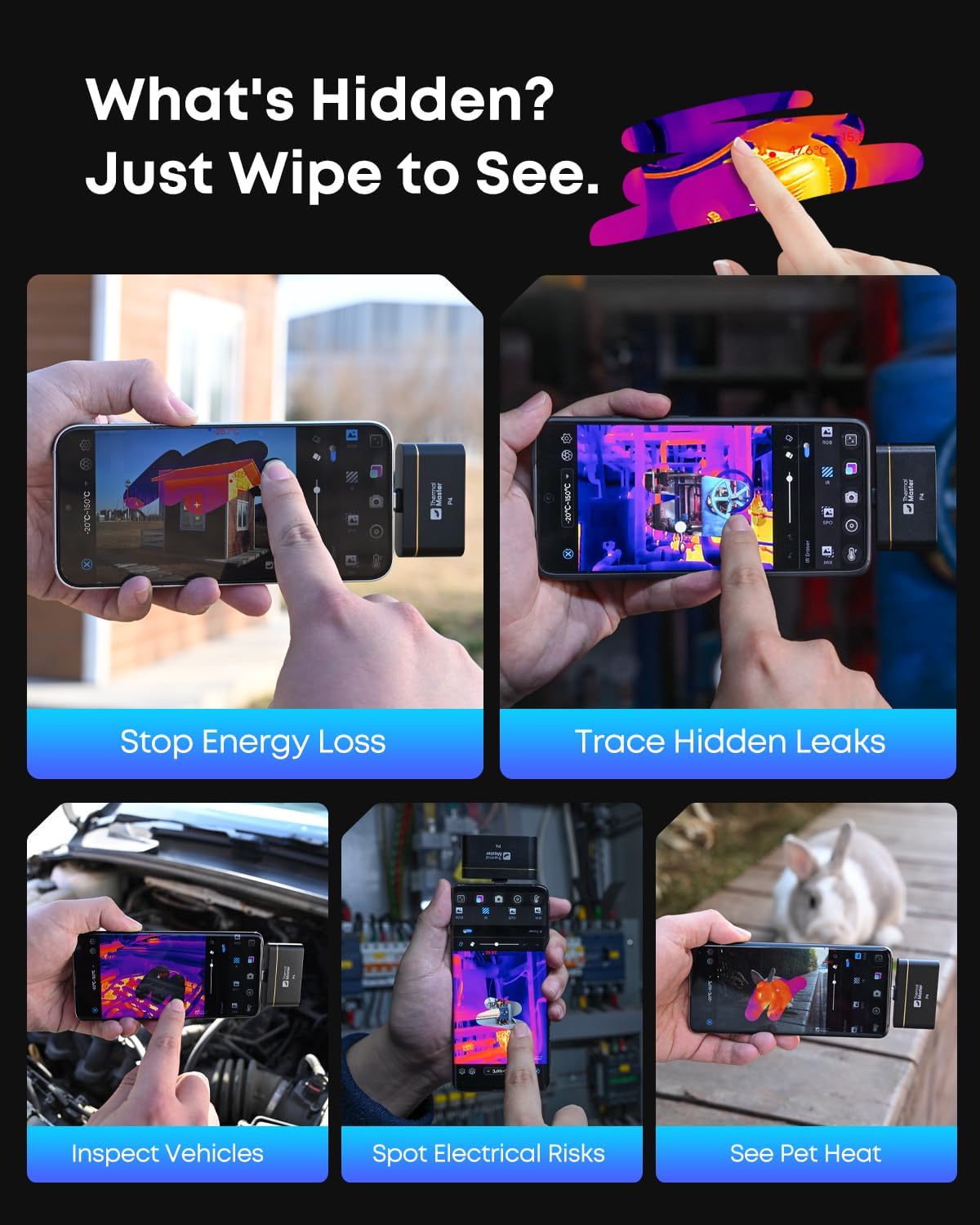 Thermal Master P4 Dual-Lens Thermal Camera for Android, Thermal Imaging Camera with IR Eraser, 512×384 X³ IR Resolution, 15× Digital Zoom, -4℉~1112℉, 0.035℃ Sensitivity (Android)