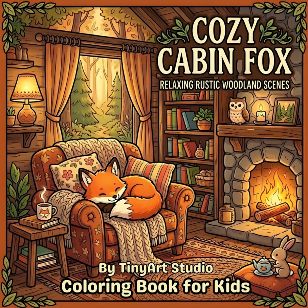 Cozy Cabin Fox: Relaxing Rustic Woodland Scenes: Coloring Book for Kids (Cute & Cozy Woodland Friends Colouring Books)