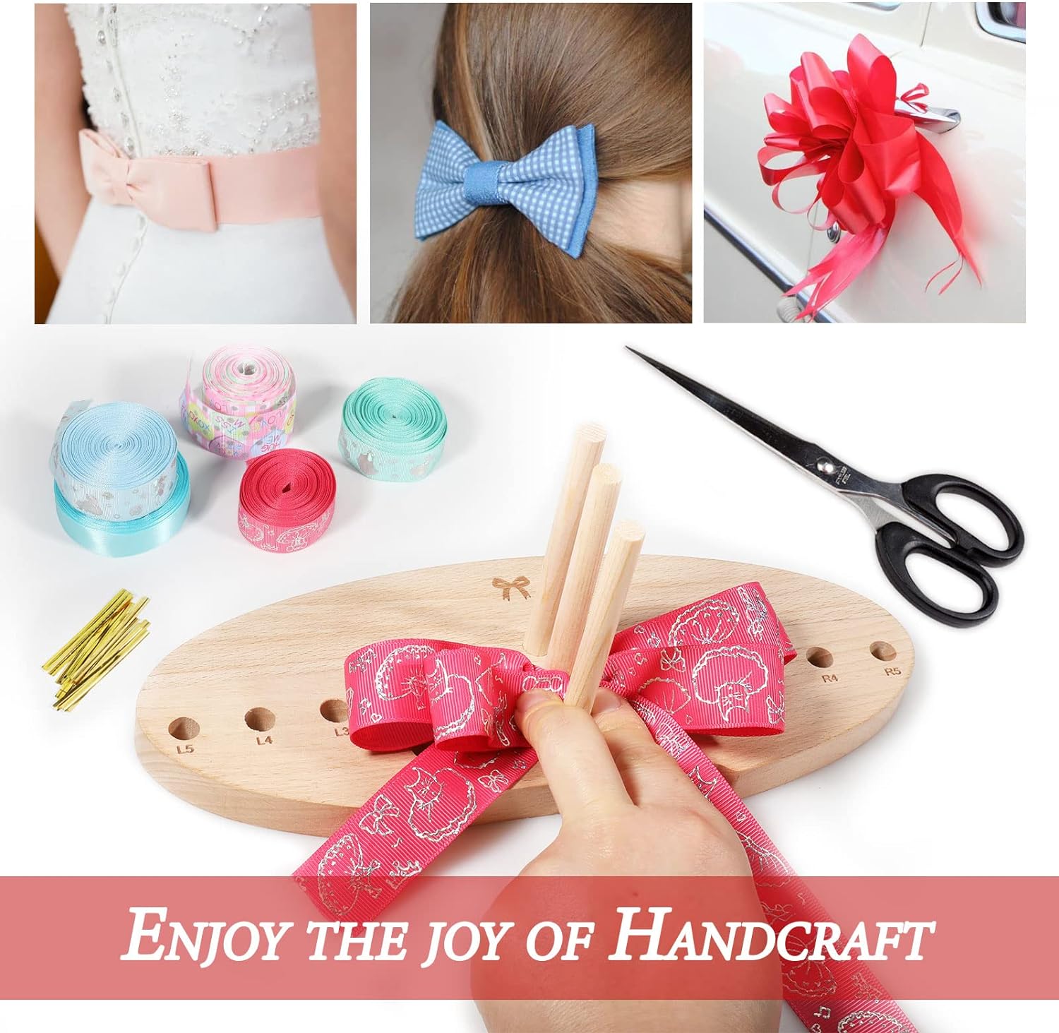 SACATR Bow Maker for Ribbon, Holiday Wreaths,Wooden Wreath Bow Maker Tool for Creating Gift Bows, Party Decorations, Hair Bows, Corsages, Holiday Wreaths, Various Crafts(Double-Sided)