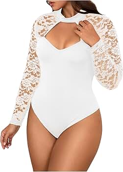 Amazon.com: MakeMeChic Women's Plus Size Floral Lace Mock Neck