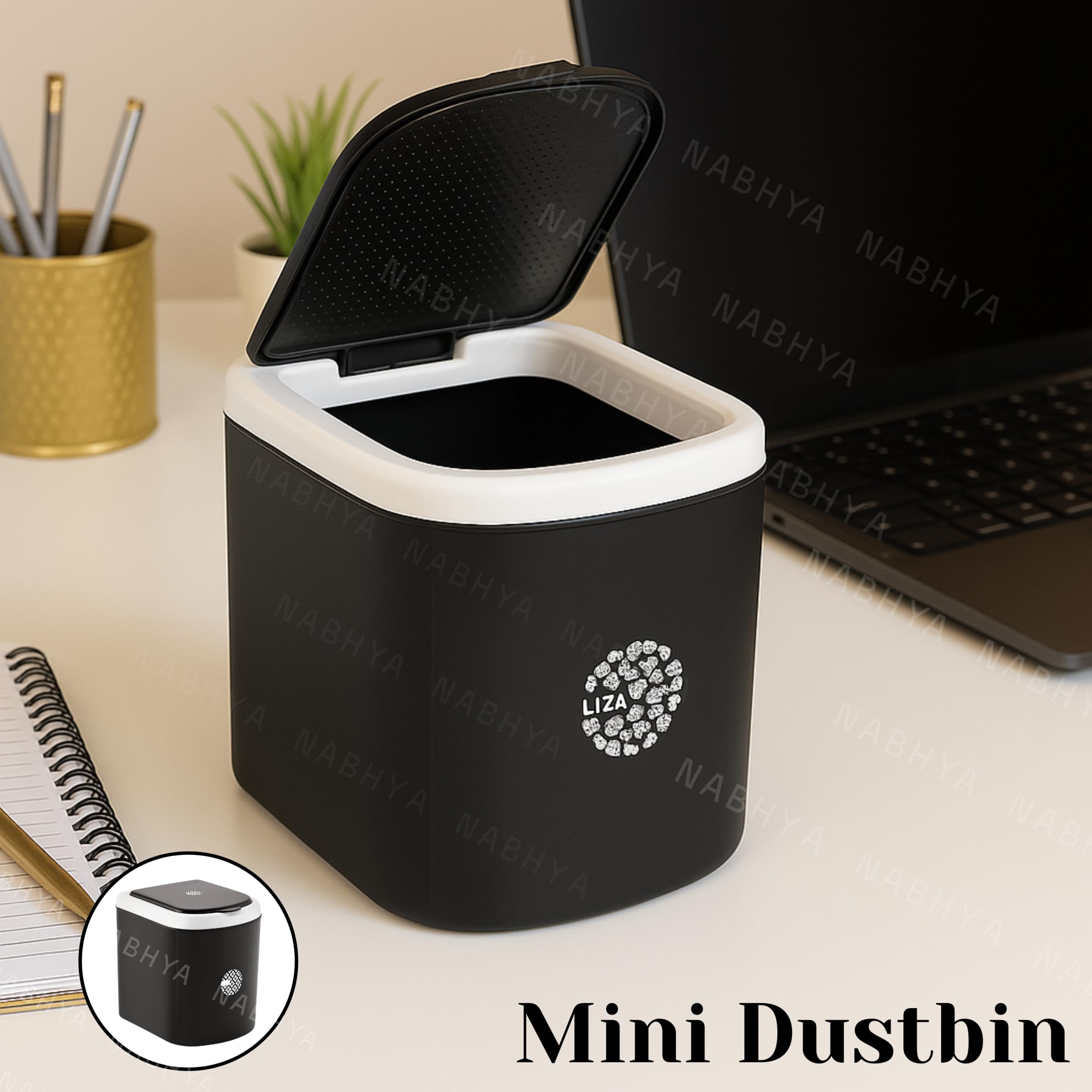 Liza Mini Waste Bin Disposal Dustbin Wooden Finished Dustbin for Car Office Desk and Home Use (Black) 4