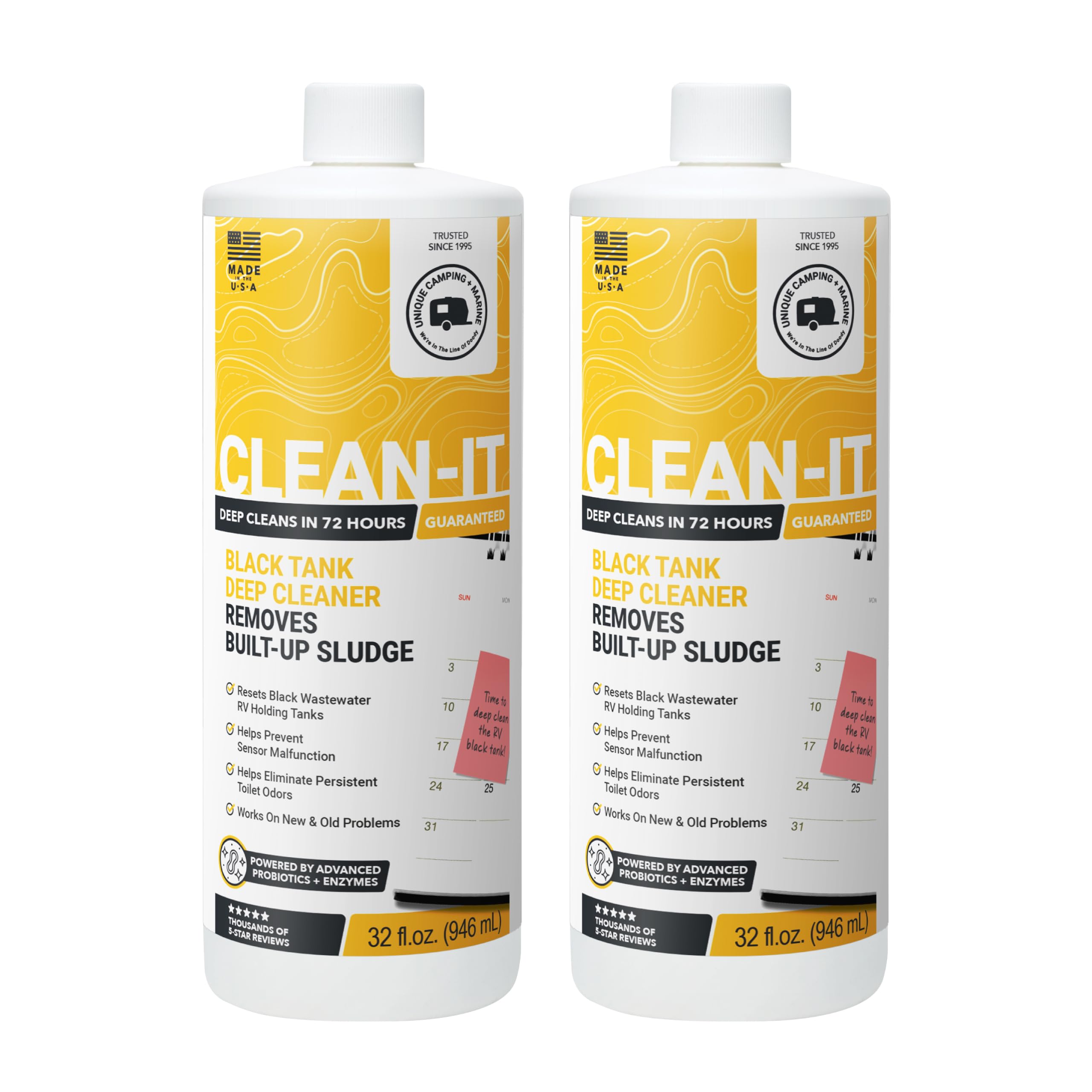 Clean-It RV Black Tank Deep Cleaner Liquid - Effectively Resets Dirty RV Black Tanks - Eliminates Odors and Waste 32 oz (2-Pack) Packaging May Vary