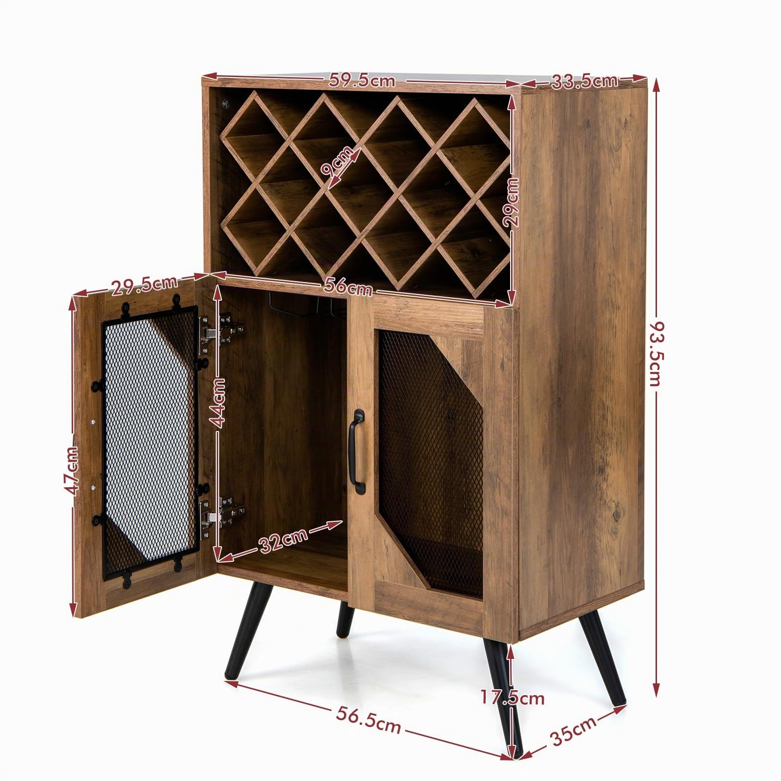KOMFOTTEU Weinschrank für Küche, Buffetschrank mit herausnehmbarem Flaschenregal und Getränkehalter, Sideboard mit 2 Netztüren und Kippvorrichtung, Wein Schrank für Esszimmer, Wohnzimmer